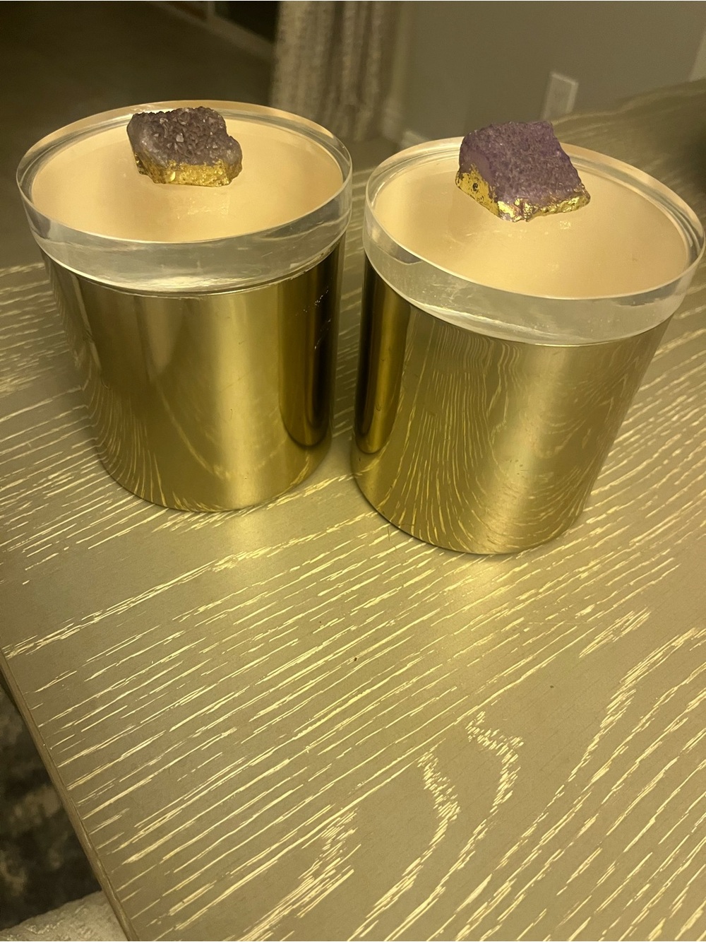 Set of 2 Elegant gold decorative  Metallic lacquered Keepsake jar with amethys
